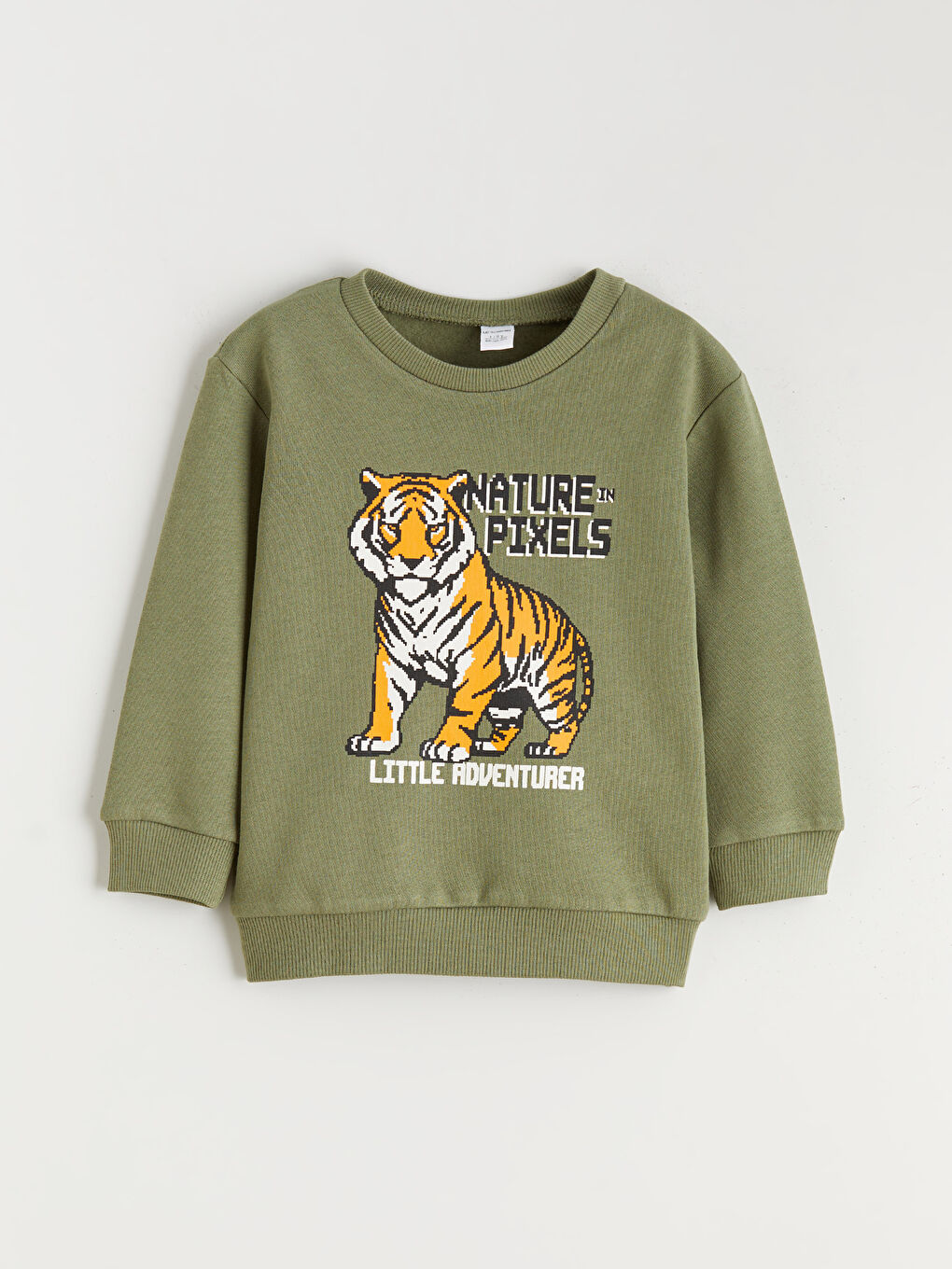 Haki Bisiklet Yaka Baskılı Erkek Çocuk Kalın Sweatshirt