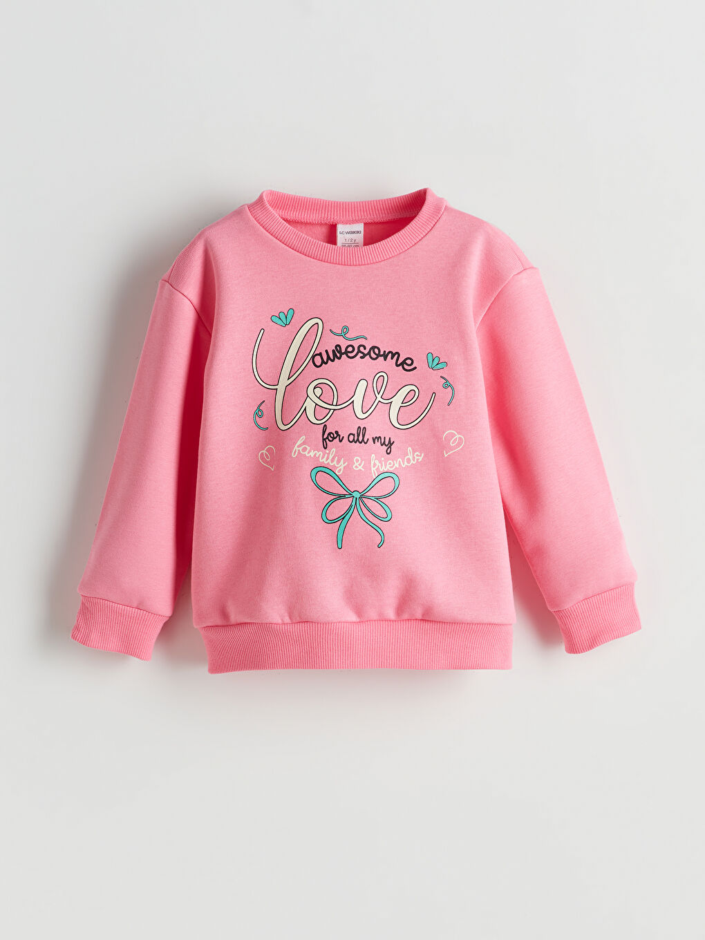 Pembe Bisiklet Yaka Yazı Baskılı Kız Çocuk Sweatshirt
