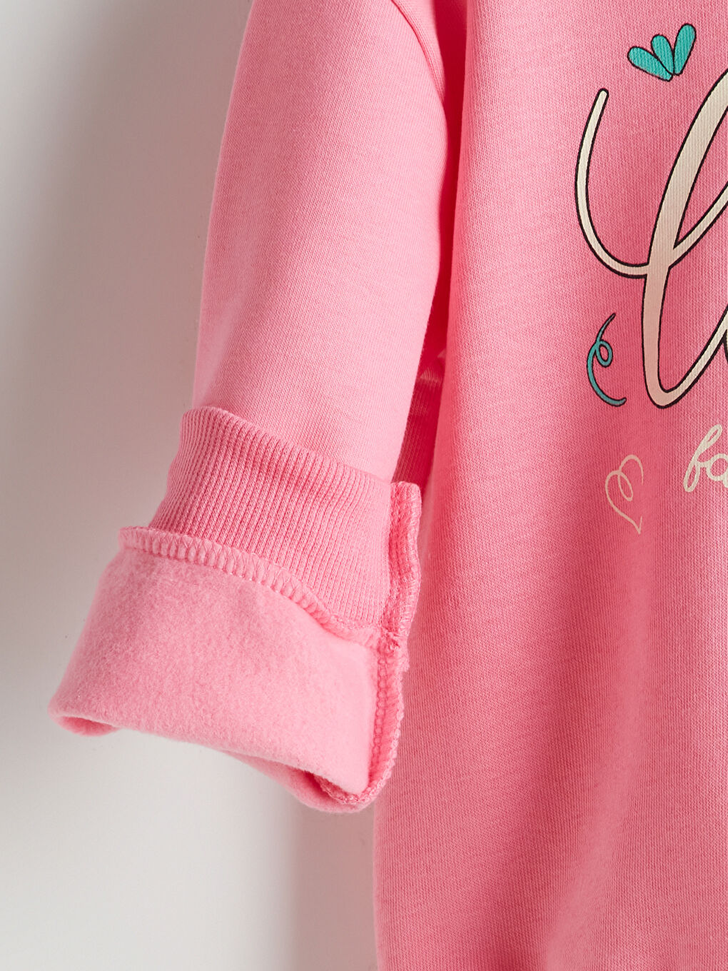 Pembe Bisiklet Yaka Yazı Baskılı Kız Çocuk Sweatshirt-2