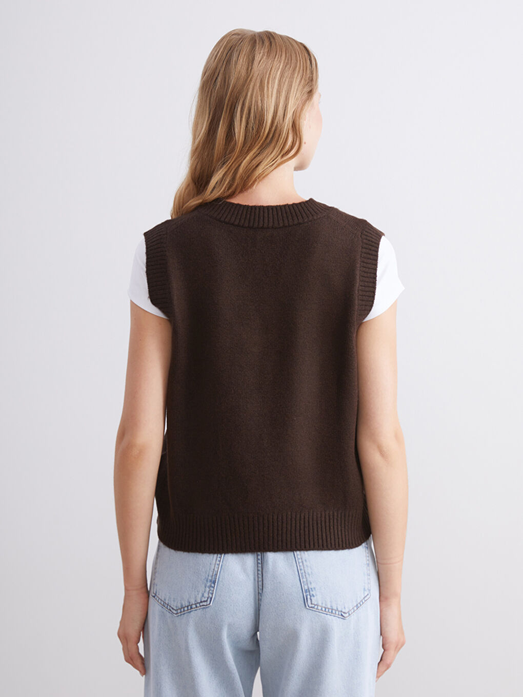 V Neck Women's Knitwear Sweater Vest-3