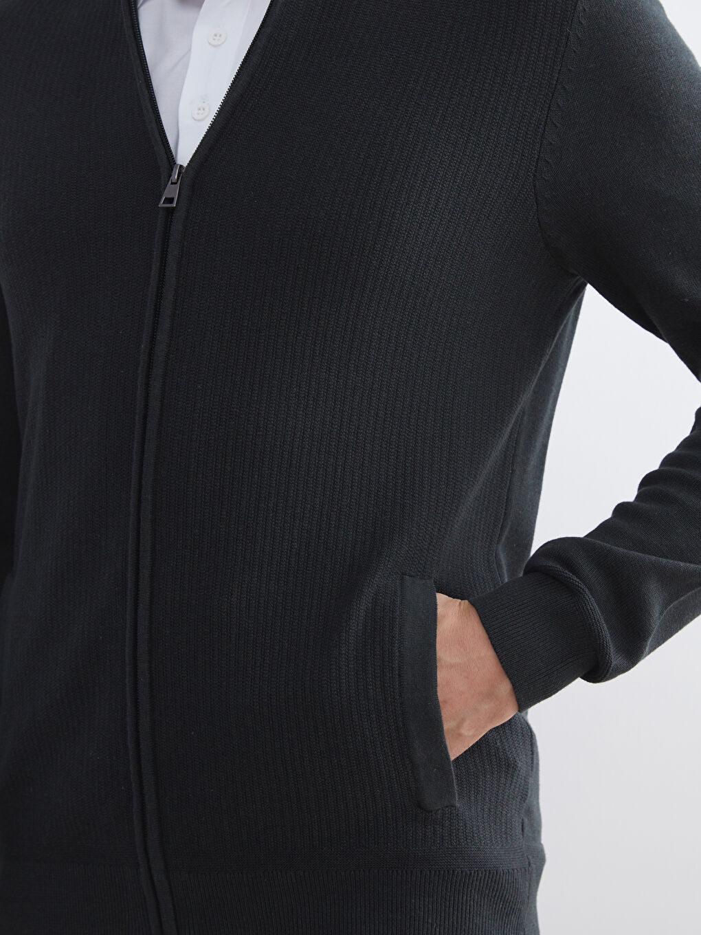 Regular Fit Funnel Neck Men's Knit Cardigan-2