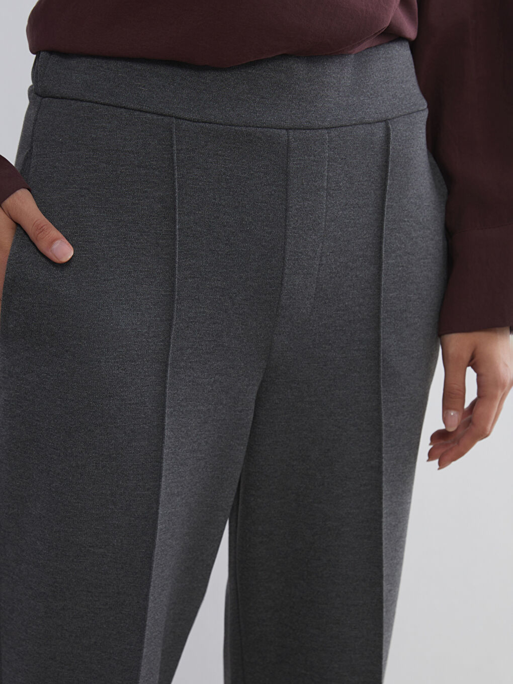 Antrasit Dar Fit Geniş Paça Kadın Pantolon-2