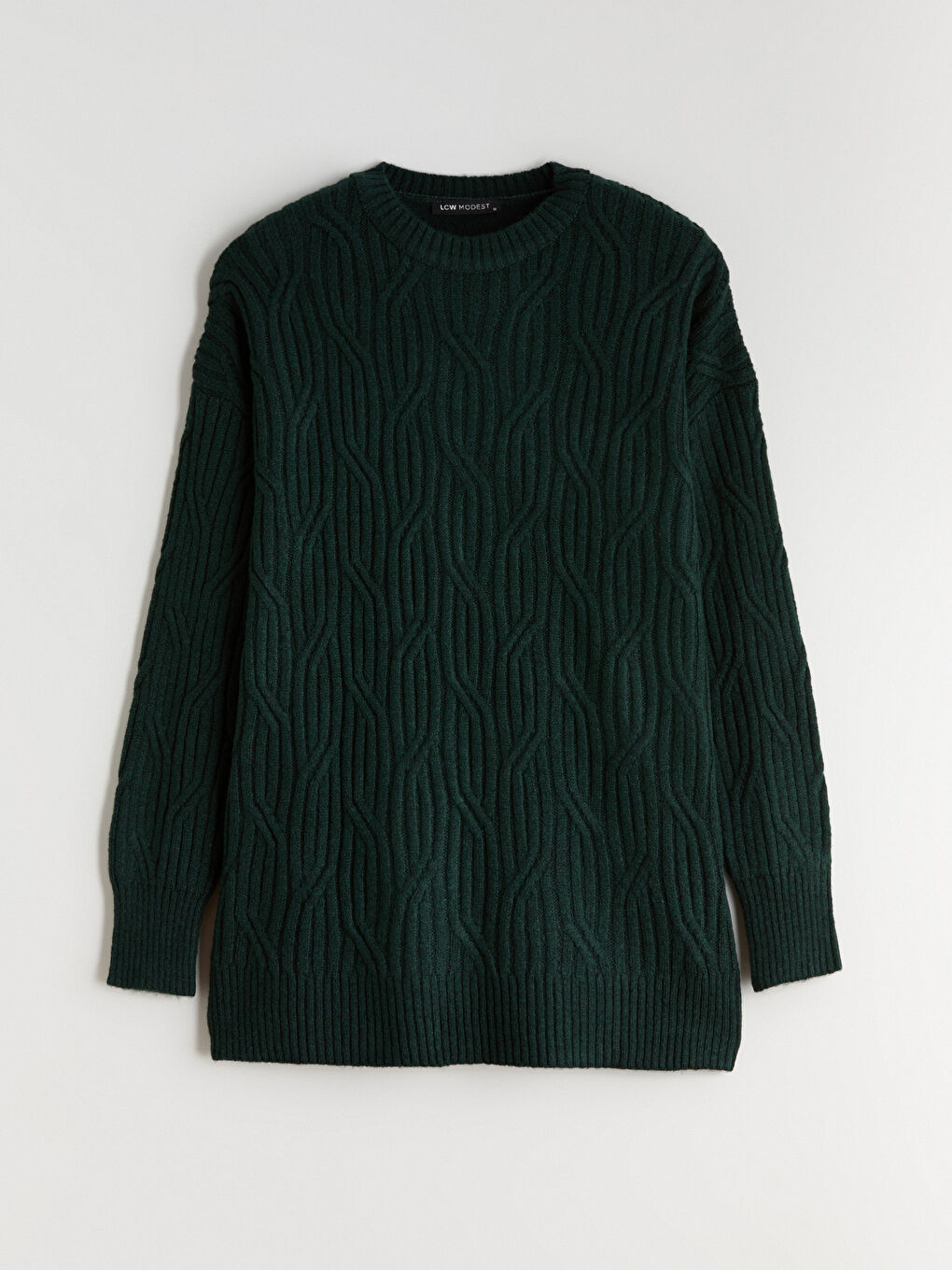 Yeşil Bisiklet Yaka Kendinden Desenli Kadın Triko Kazak-4