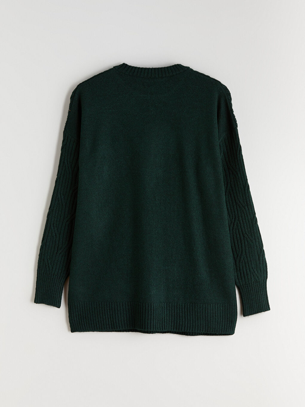 Yeşil Bisiklet Yaka Kendinden Desenli Kadın Triko Kazak-5