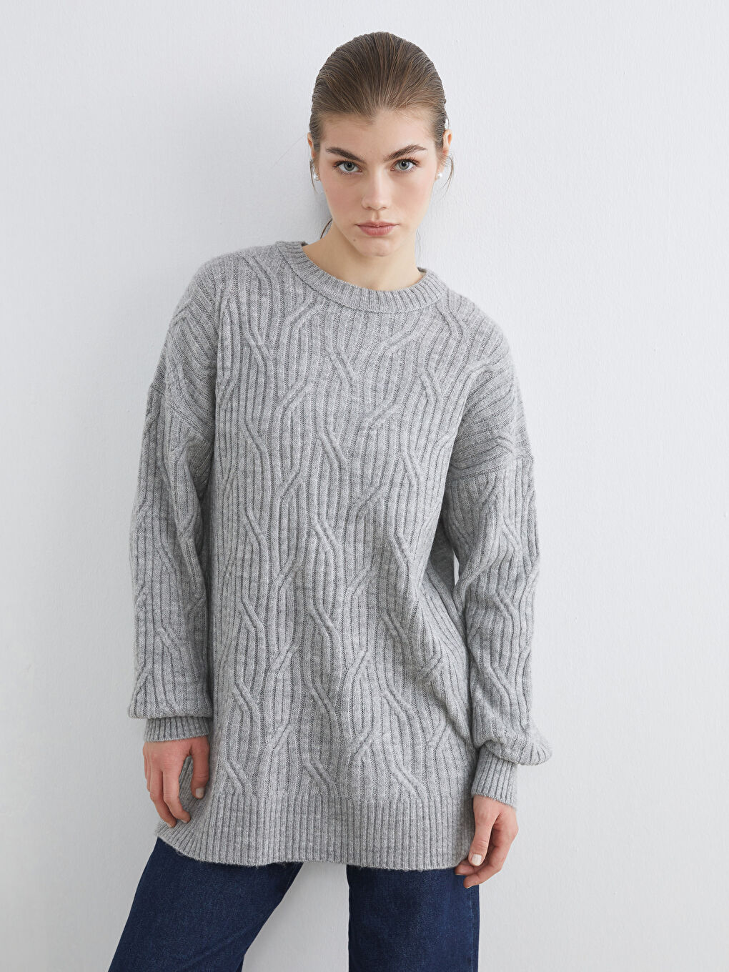 Crew Neck Self-Patterned Women's Knitwear Sweater