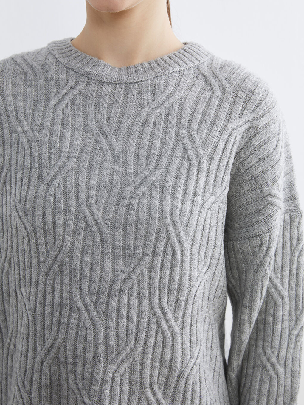 Crew Neck Self-Patterned Women's Knitwear Sweater-2