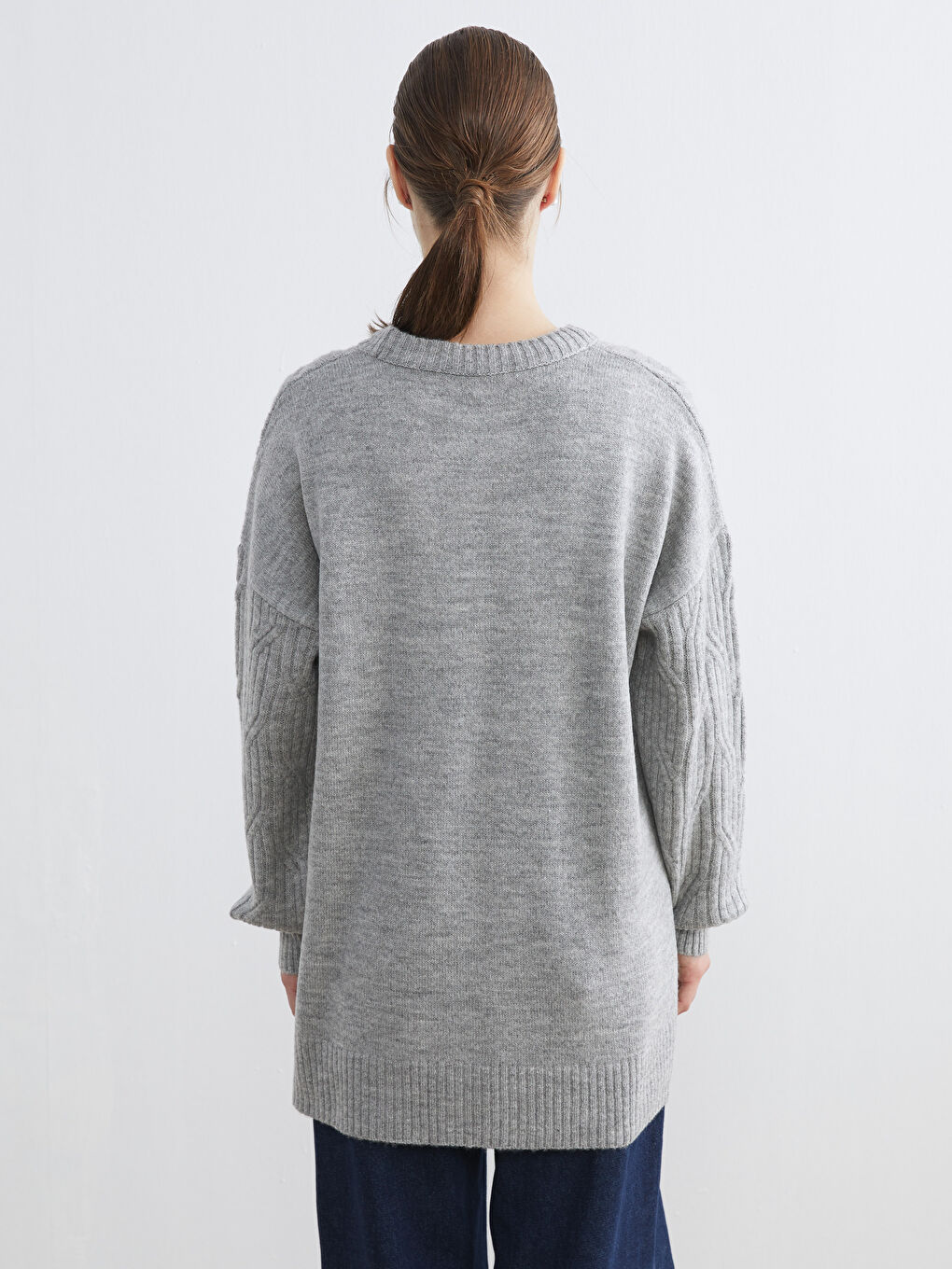 Crew Neck Self-Patterned Women's Knitwear Sweater-3