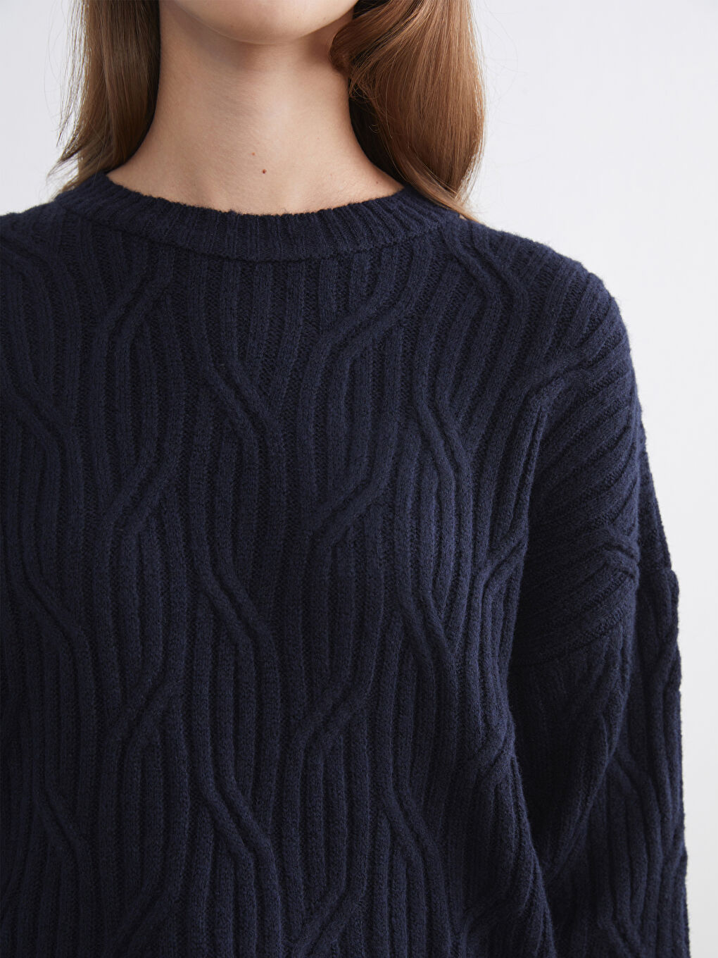 Crew Neck Self-Patterned Women's Knitwear Sweater-2