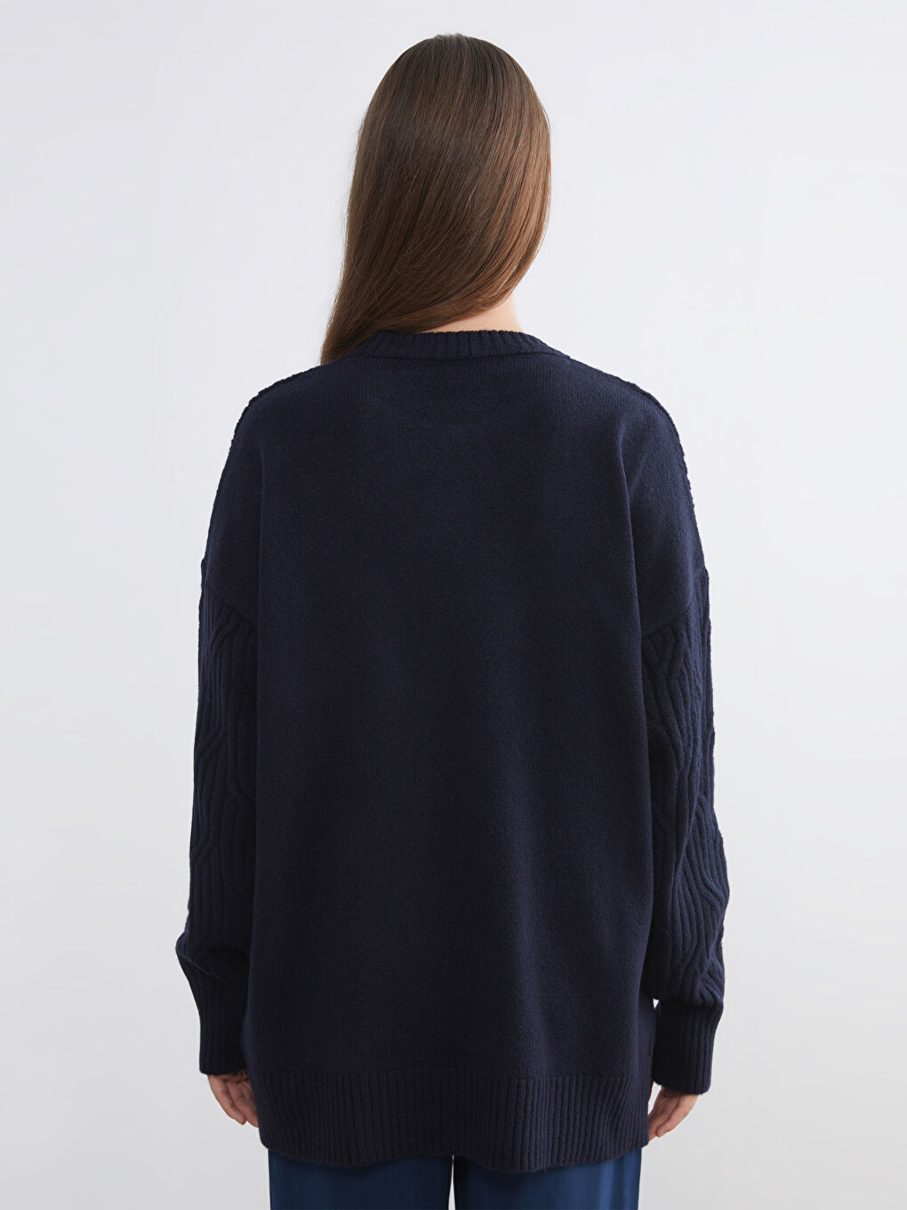 Crew Neck Self-Patterned Women's Knitwear Sweater-3