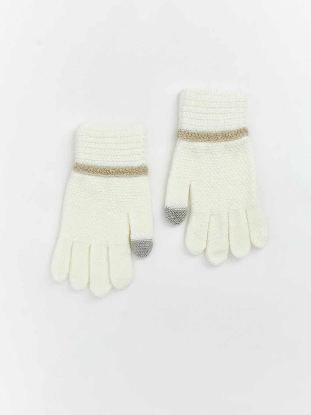 Ekru Nakışlı Triko Kadın Eldiven-1