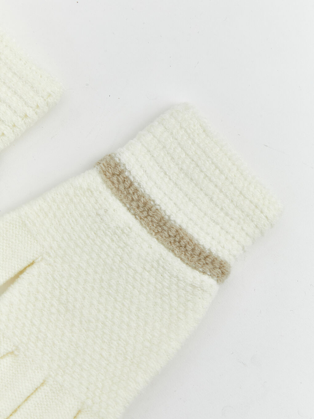 Ekru Nakışlı Triko Kadın Eldiven-6