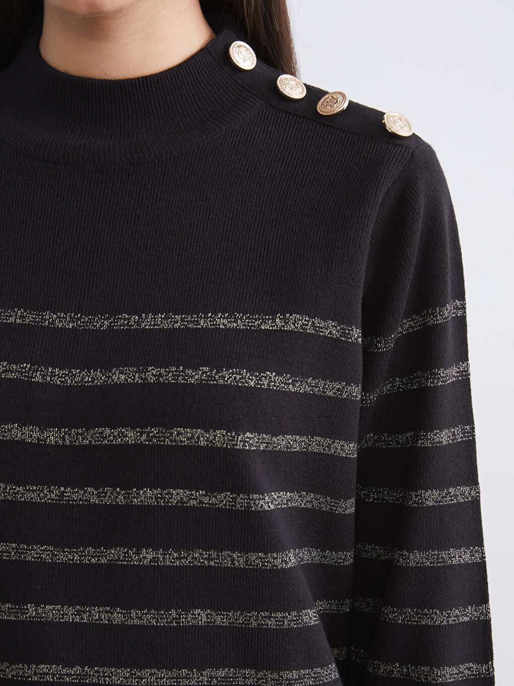 Half Turtleneck Striped Women's Knitwear Tunic-2