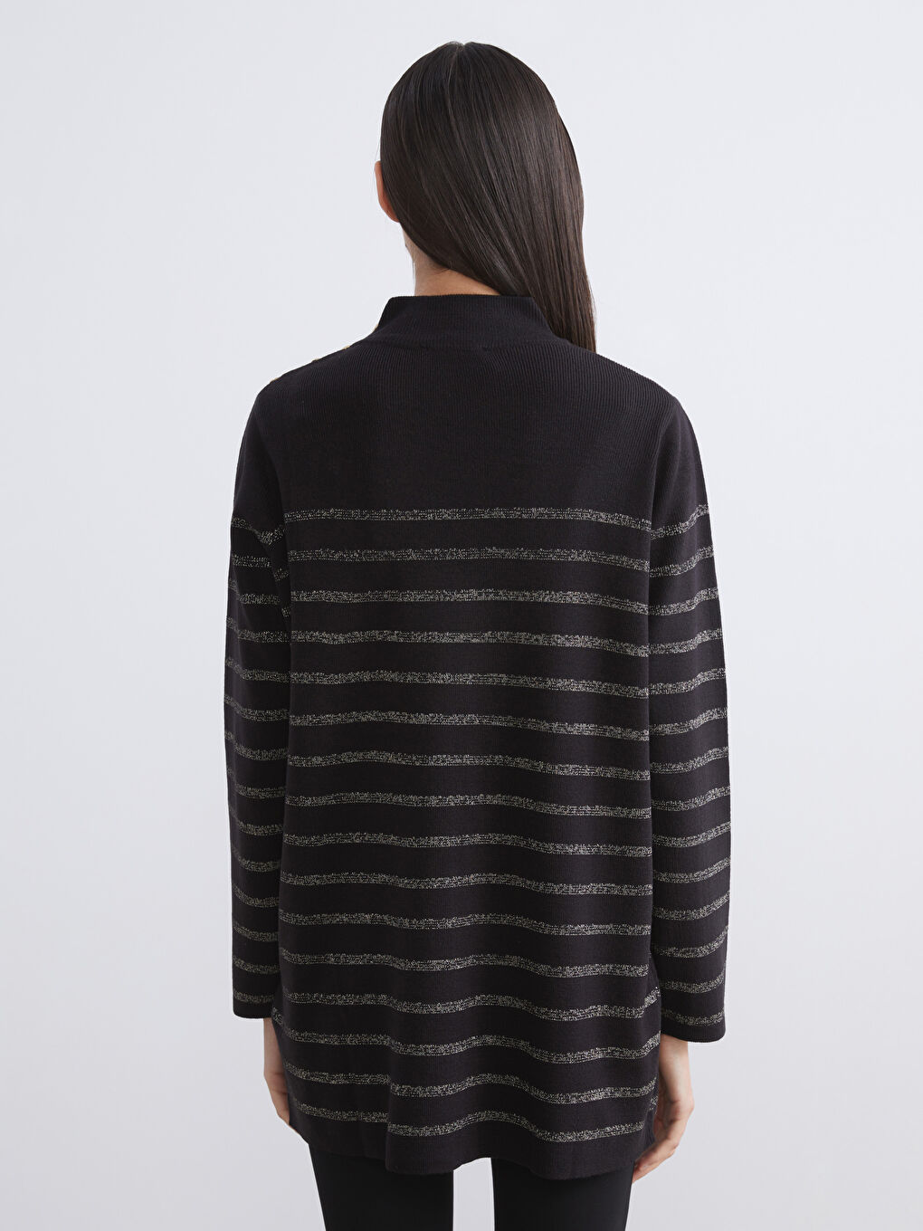 Half Turtleneck Striped Women's Knitwear Tunic-3