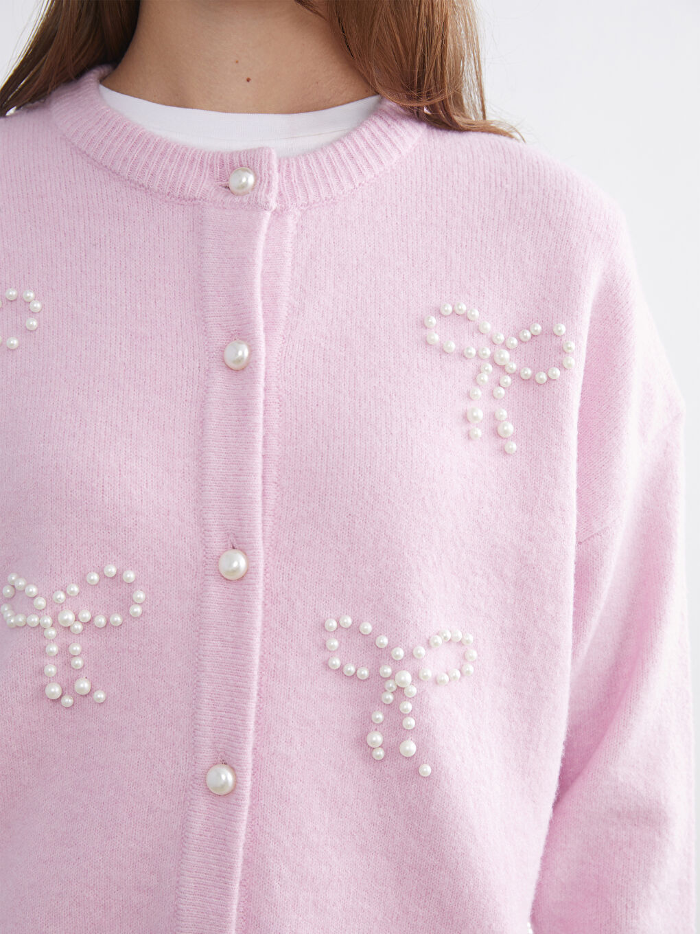 Crew Neck Beaded Women's Knit Cardigan-2