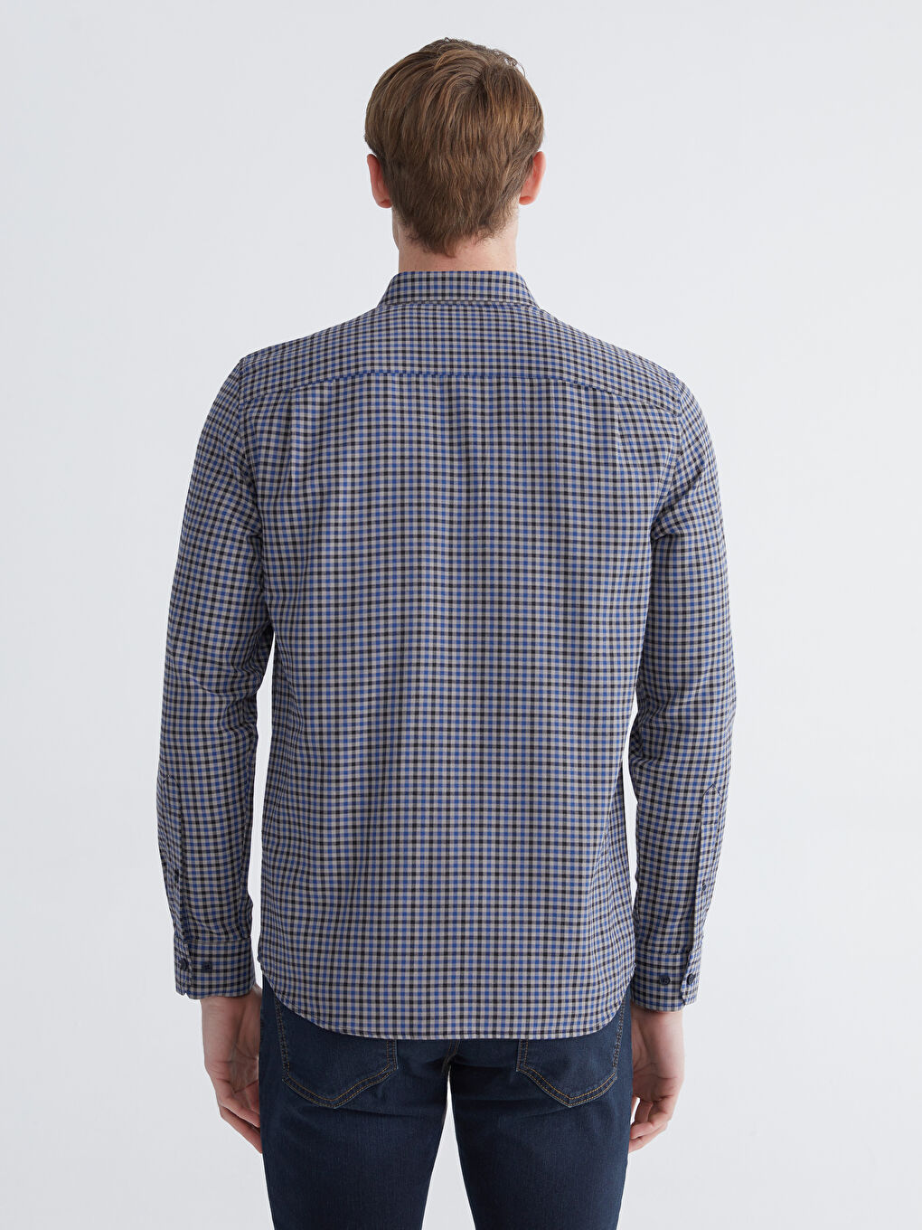 Mavi Regular Fit Uzun Kollu Ekose Gabardin Erkek Gömlek-3