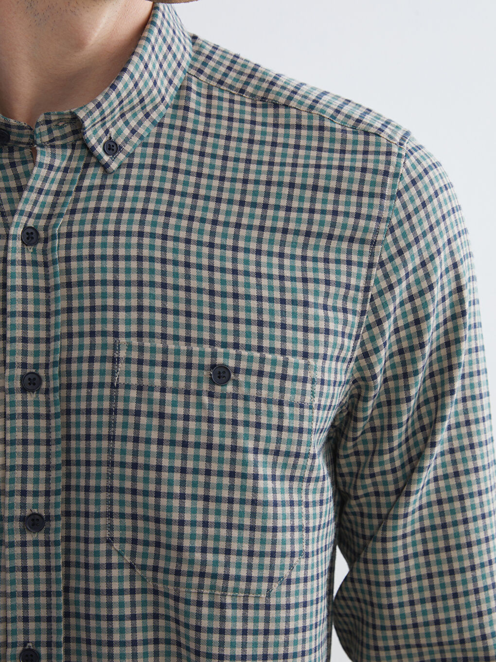 Yeşil Regular Fit Uzun Kollu Ekose Gabardin Erkek Gömlek-2