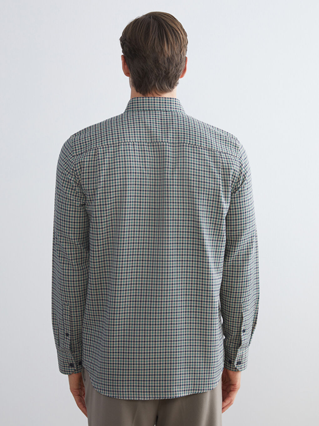 Yeşil Regular Fit Uzun Kollu Ekose Gabardin Erkek Gömlek-3