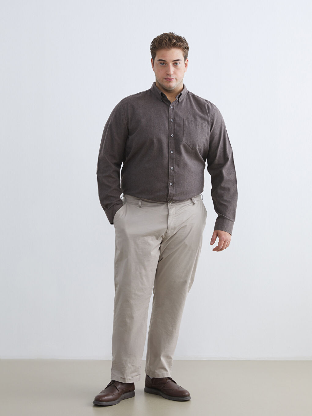 Kahverengi Regular Fit Uzun Kollu Gabardin Erkek Gömlek-5