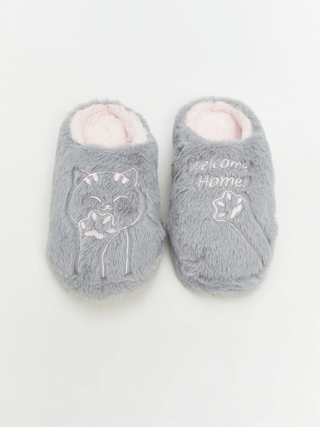 Gri Kedi Nakışlı Kadın Ev Terliği-2