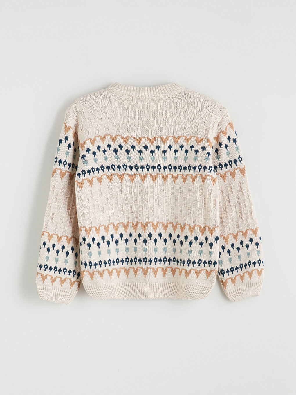 Bej Bisiklet Yaka Desenli Erkek Çocuk Triko Kazak-4