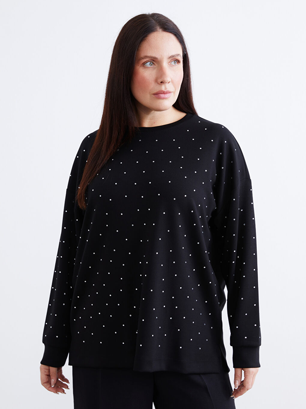 Rhinestone Embellished Oversize Women's Sweatshirt Tunic-1