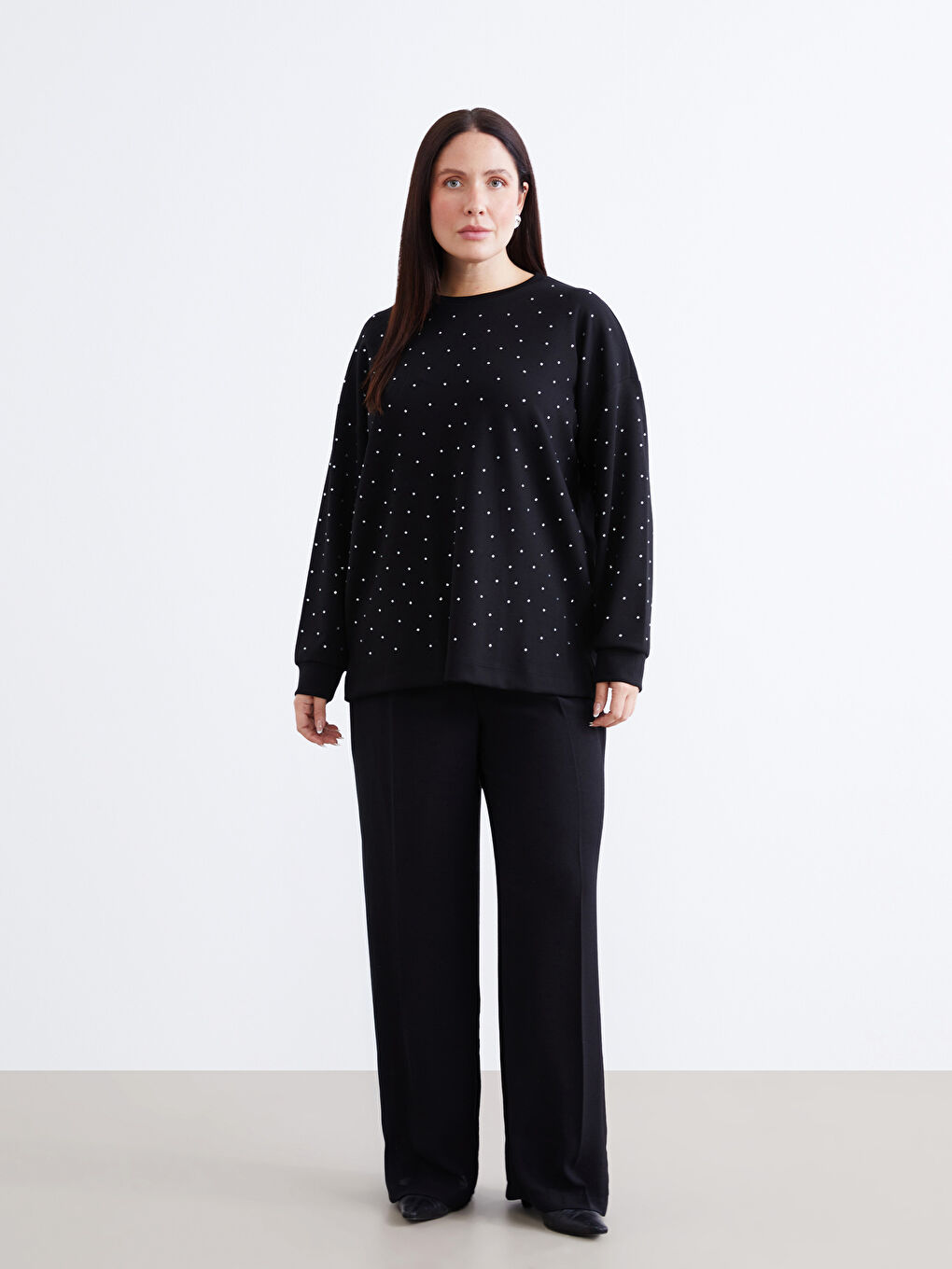 Rhinestone Embellished Oversize Women's Sweatshirt Tunic-5