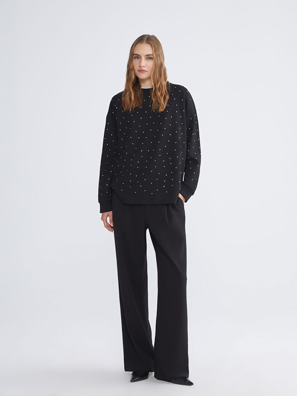 Rhinestone Embellished Oversize Women's Sweatshirt Tunic-2