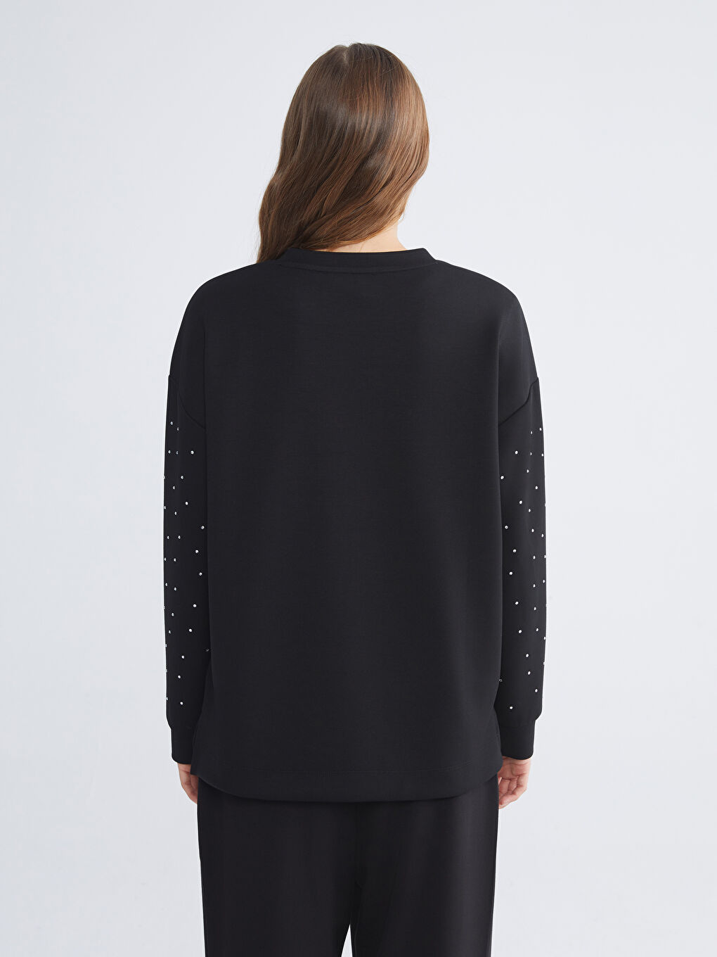 Rhinestone Embellished Oversize Women's Sweatshirt Tunic-4