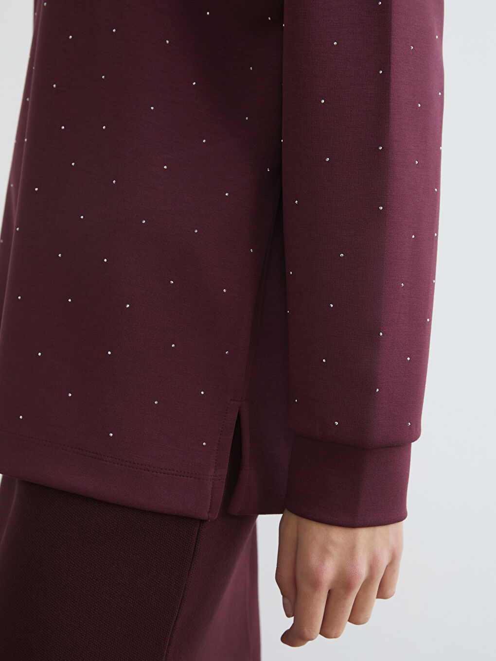 Mürdüm Taşlı Oversize Kadın Sweatshirt Tunik-2