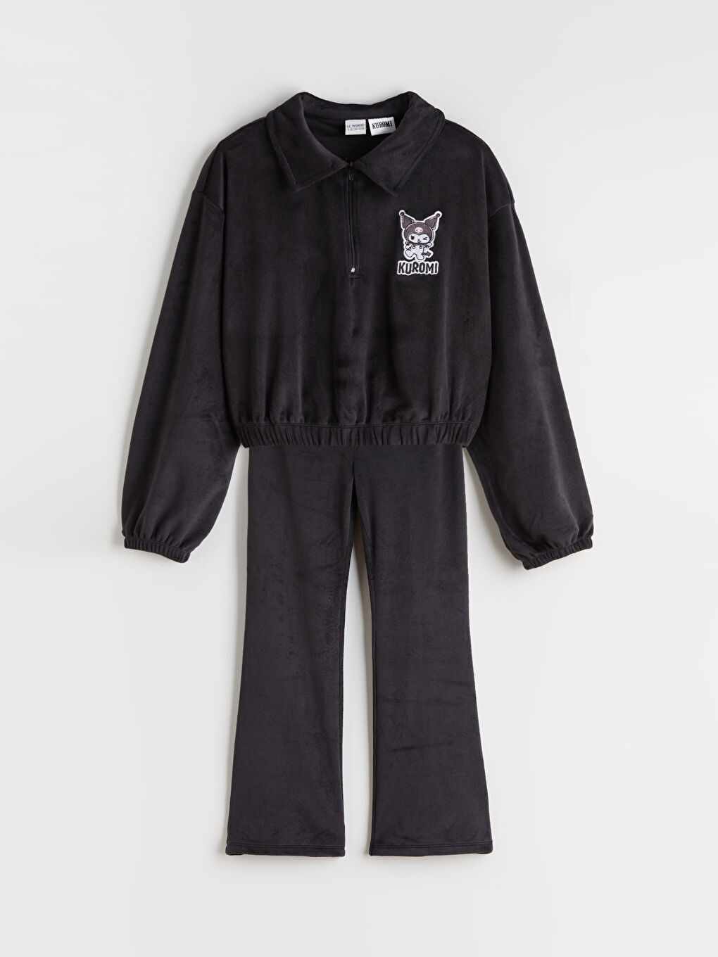 Siyah Polo Yaka Kuromi Nakışlı Kız Çocuk Sweatshirt ve Tayt-2
