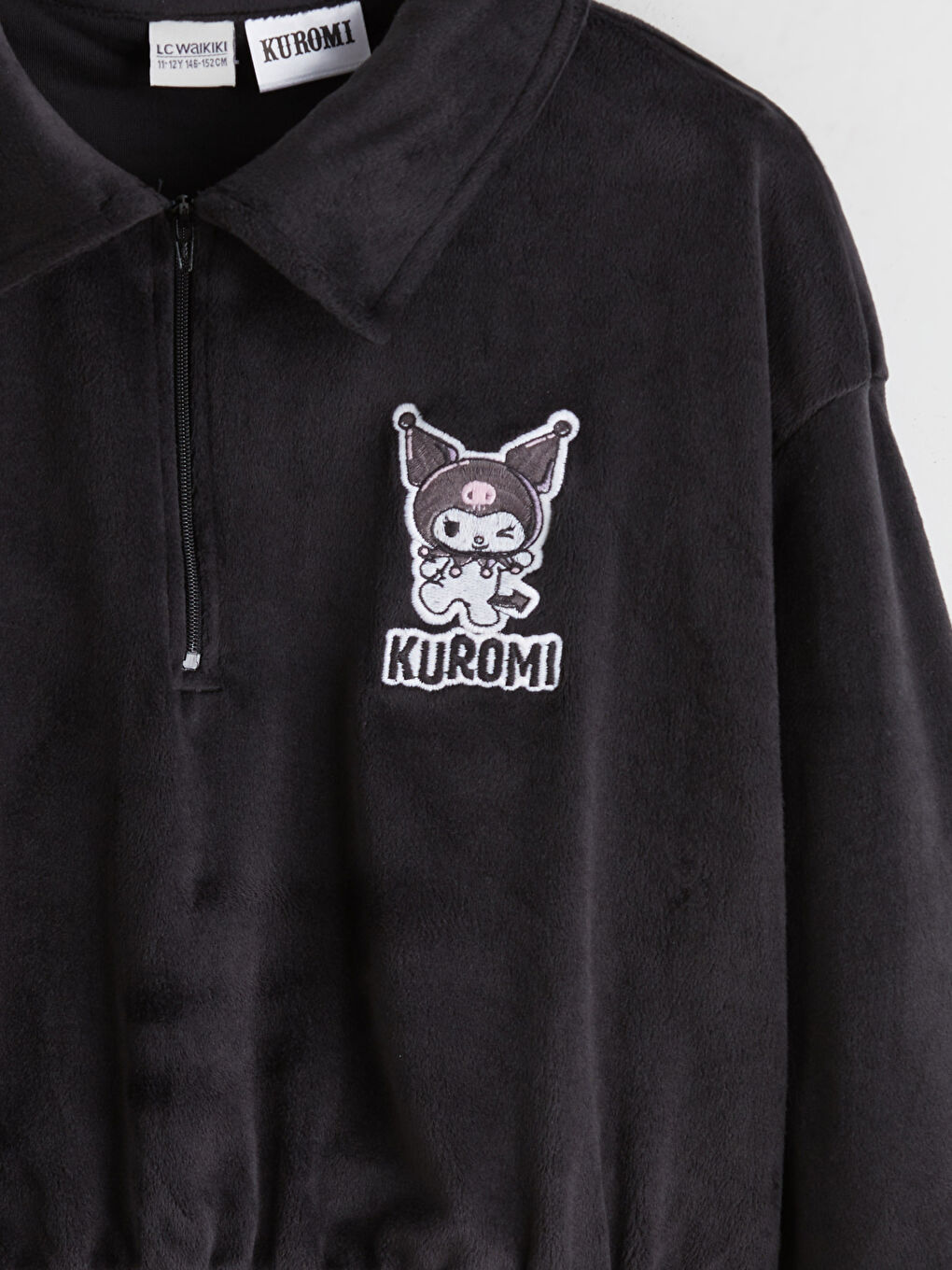 Siyah Polo Yaka Kuromi Nakışlı Kız Çocuk Sweatshirt ve Tayt-7