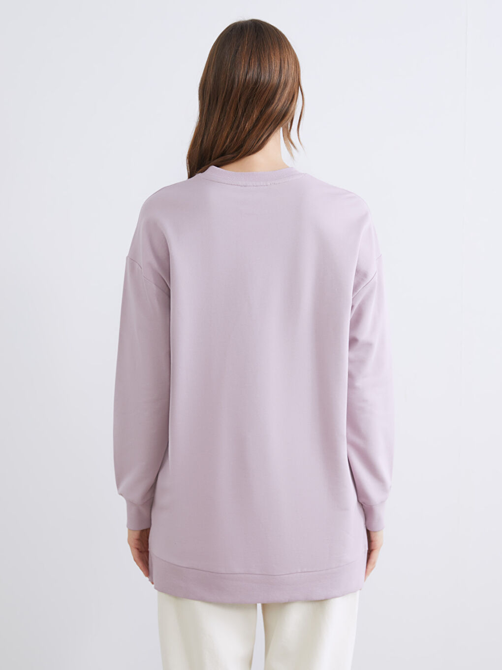 Lila Çiçekli Oversize Kadın Sweatshirt Tunik-3