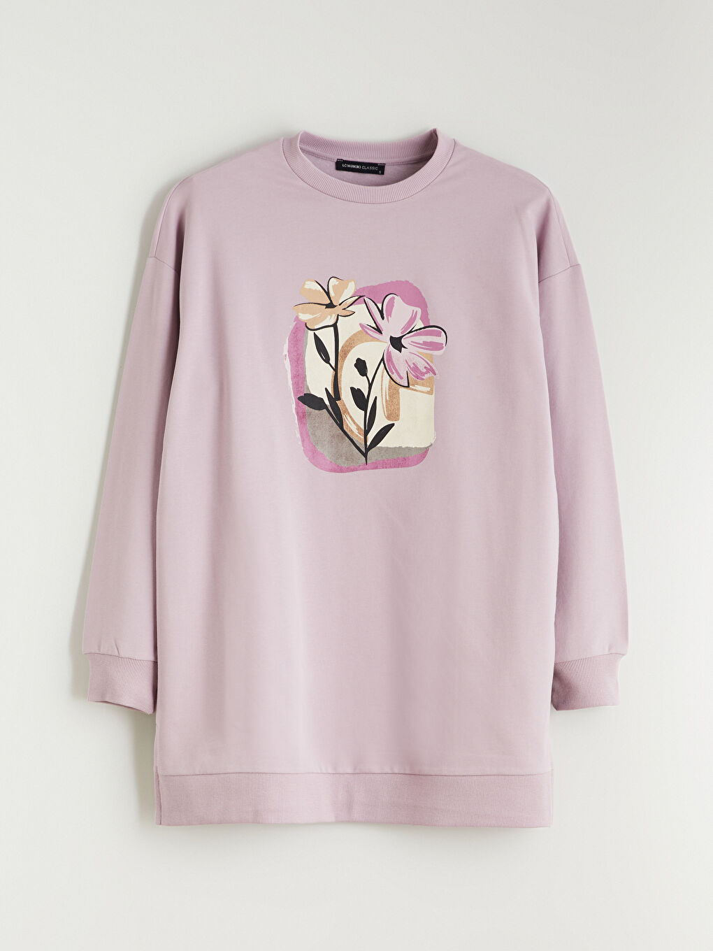 Lila Çiçekli Oversize Kadın Sweatshirt Tunik-4