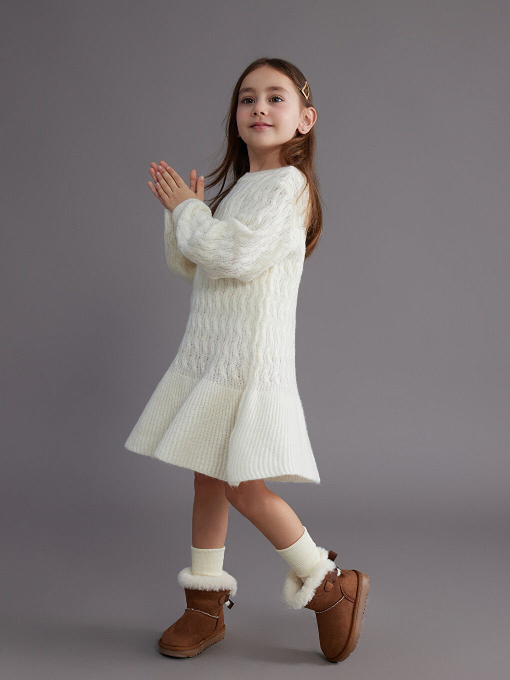 Robe en Tricot à Col Rond pour Filles