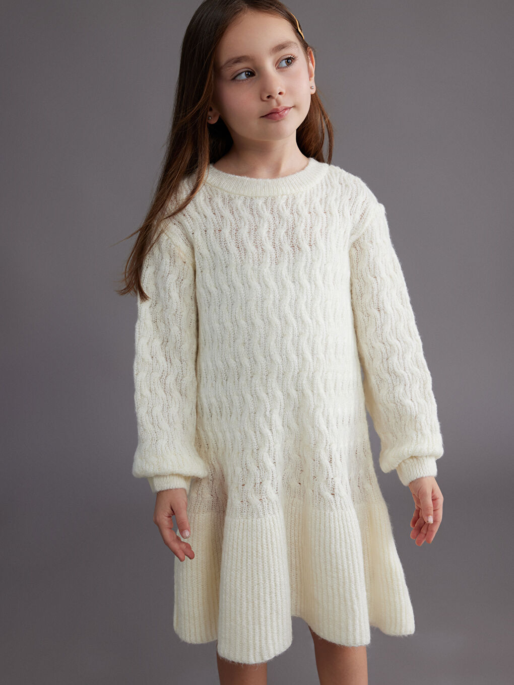 Robe en Tricot à Col Rond pour Filles-1