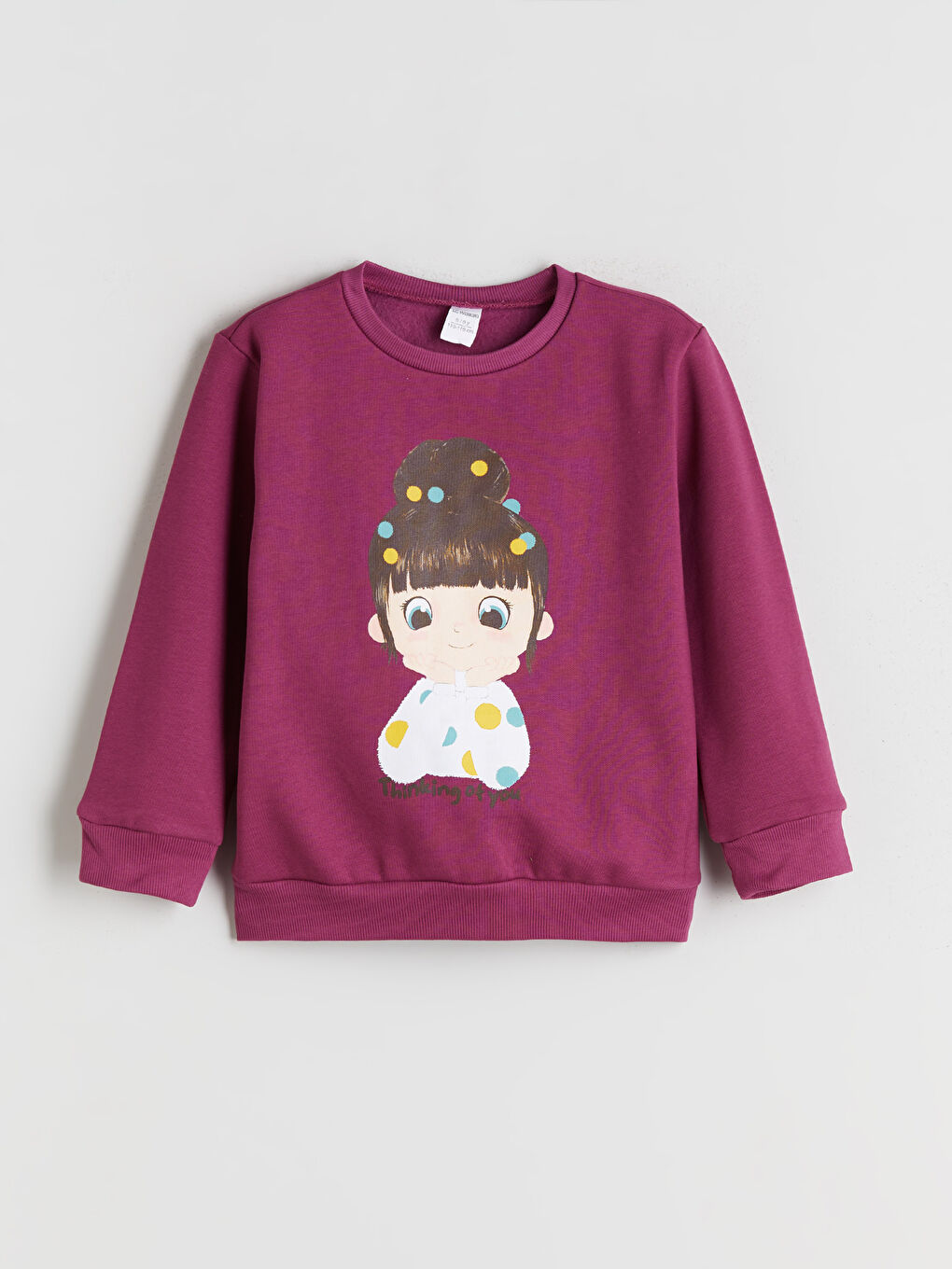 Fuşya Bisiklet Yaka Baskılı Kız Çocuk Sweatshirt