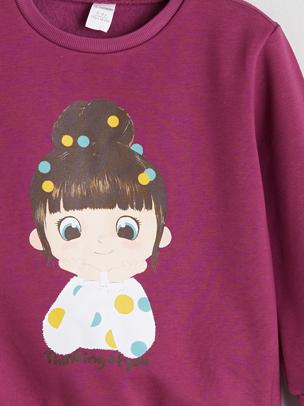 Fuşya Bisiklet Yaka Baskılı Kız Çocuk Sweatshirt-2