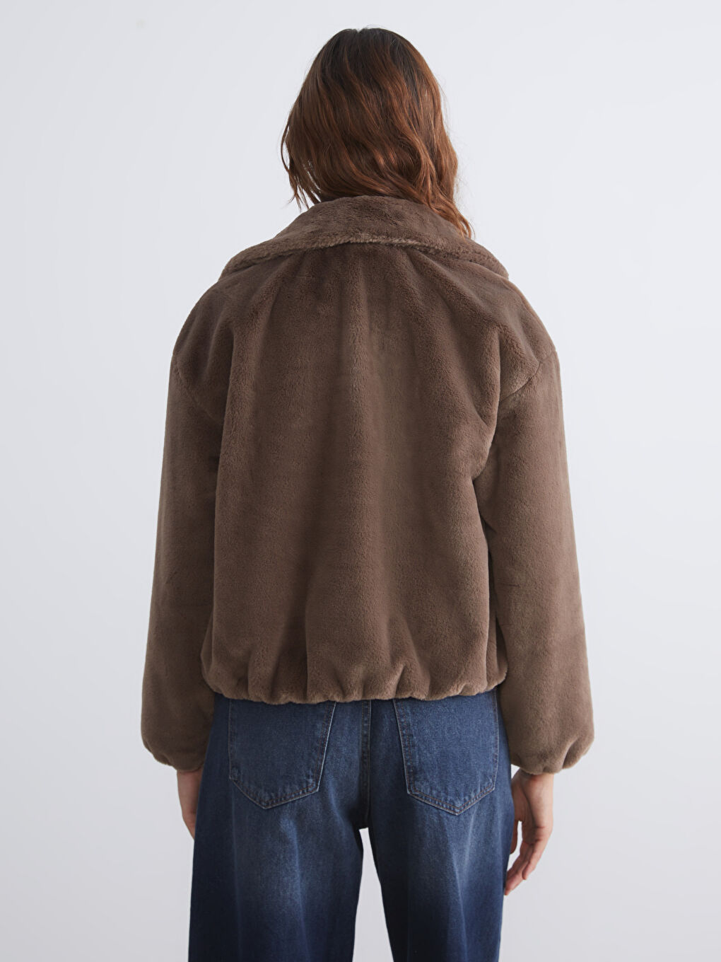 Kahverengi Gömlek Yaka Kadın Kürk Mont-4