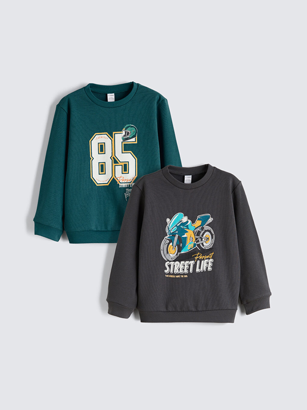 Crew Neck Printed Boys' Sweatshirt 2 Pack