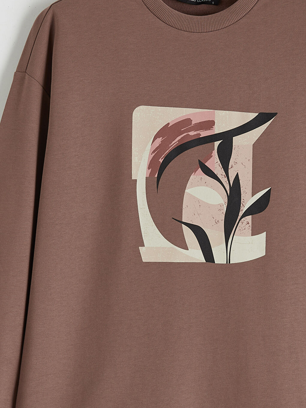 Kahverengi Baskılı Oversize Kadın Sweatshirt Tunik-5