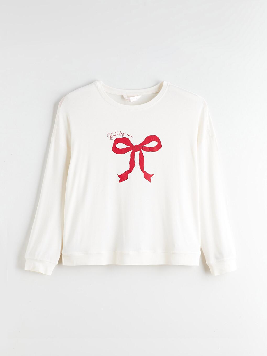 Ekru Bisiklet Yaka Baskılı Kadın Pijama Üst