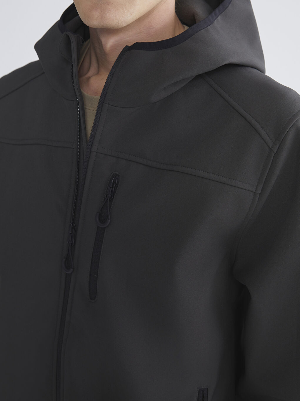 Gri Standart Kalıp Kapüşonlu Erkek Mont-2