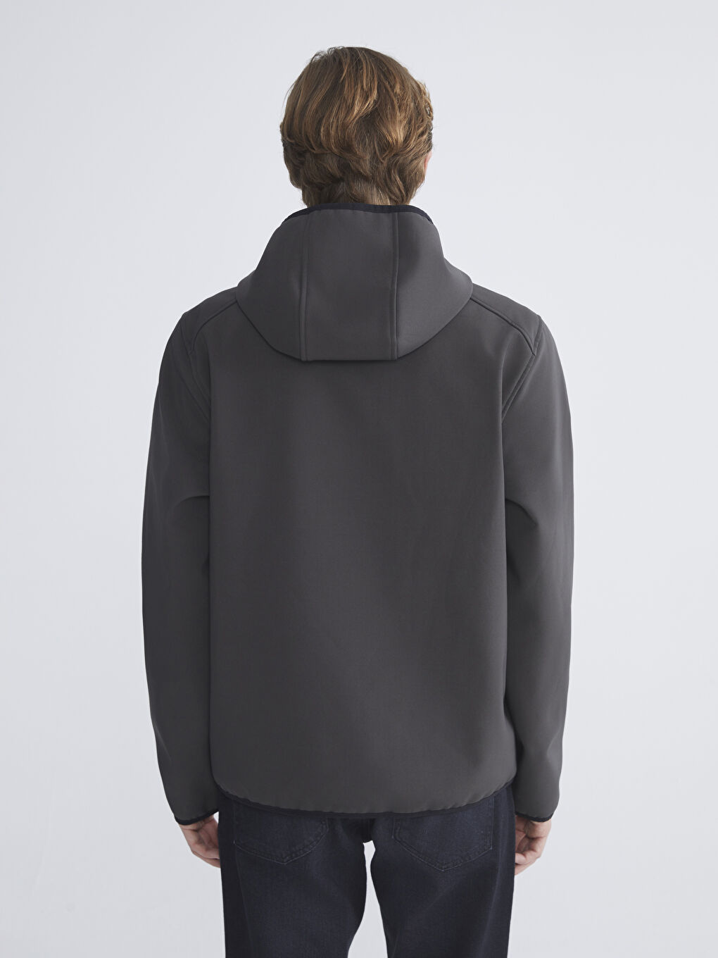 Gri Standart Kalıp Kapüşonlu Erkek Mont-5