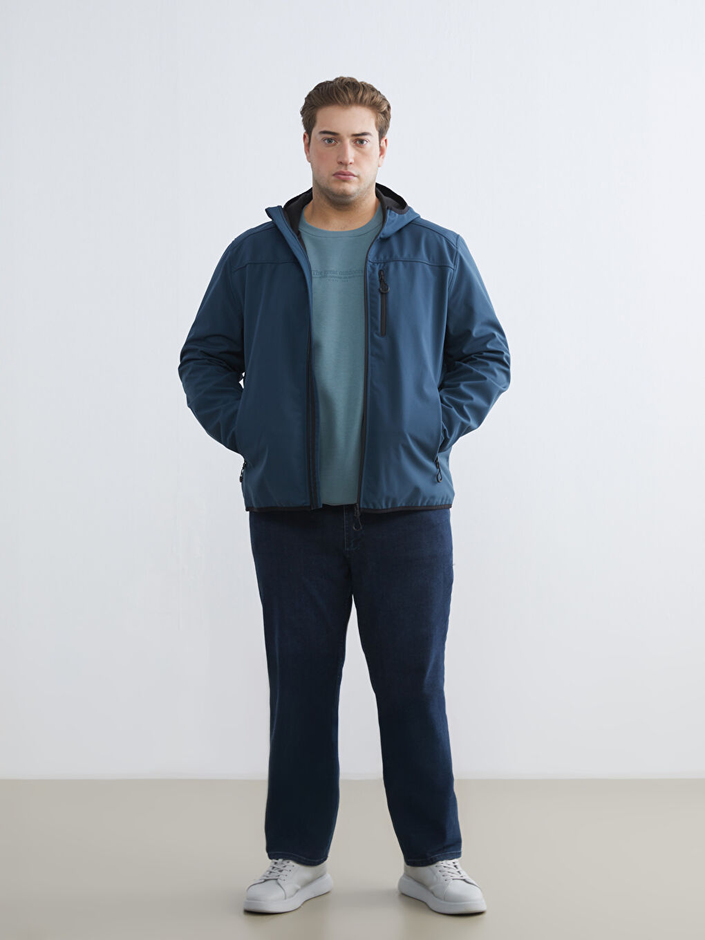 Lacivert Standart Kalıp Kapüşonlu Erkek Mont-1