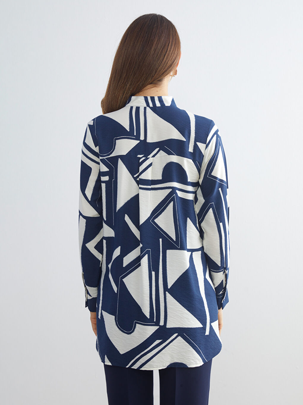 Grandad Collar Patterned Women's Shirt Tunic-3