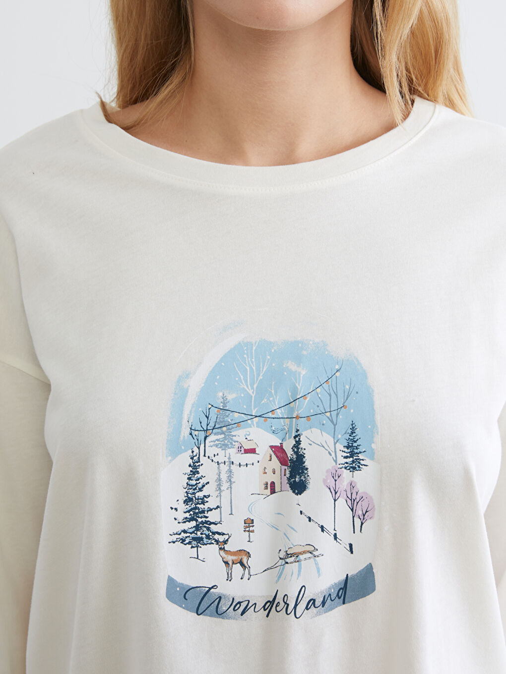 Ženski Pidžama Komplet Novogodišnje Tematike Okrugli Izrez-2