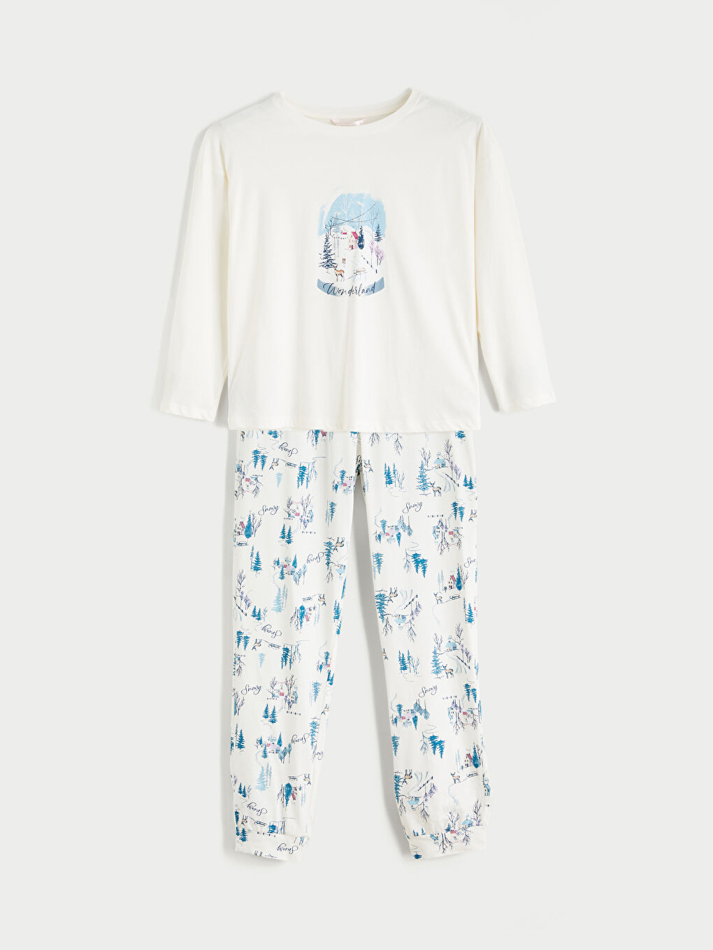 Ženski Pidžama Komplet Novogodišnje Tematike Okrugli Izrez-4