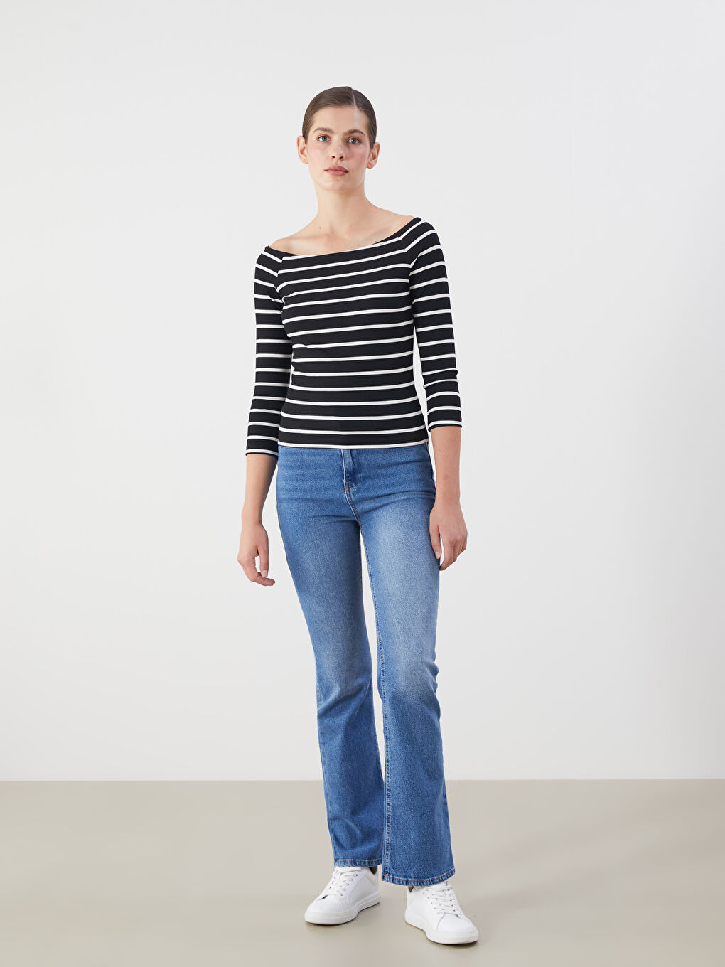 LCW ECO Slash Neck Striped Women's T-Shirt -W5ED47Z8-LEG
