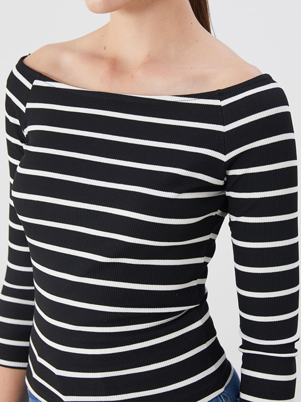 LCW ECO Slash Neck Striped Women's T-Shirt -W5ED47Z8-LEG