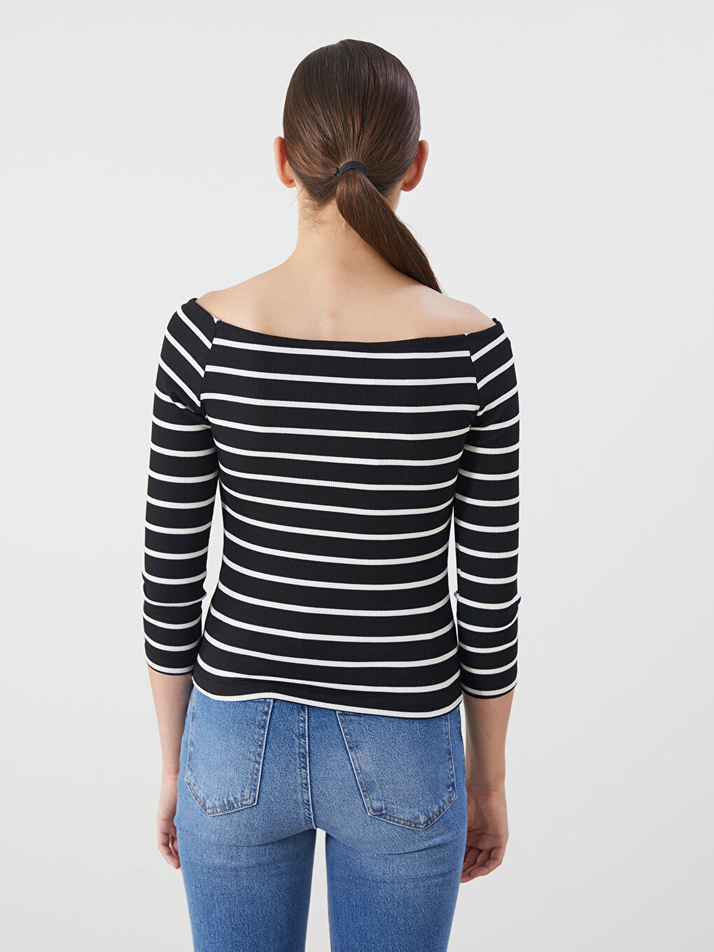 LCW ECO Slash Neck Striped Women's T-Shirt -W5ED47Z8-LEG